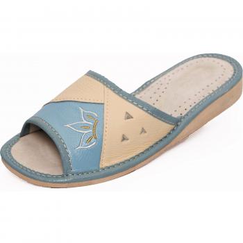World of Leather - Zapatillas de estar por casa de cuero para mujer, color azul, talla 36 EU