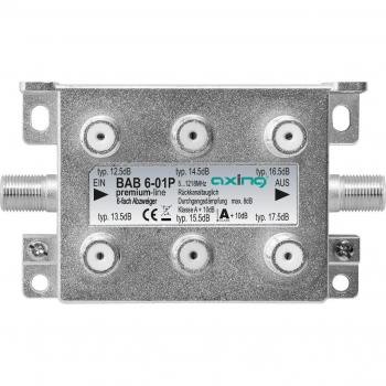Divisor de TV Axing 6 vías, 5-1218 MHz, 12,5 - 17,5 dB, Gris