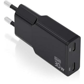Cargador de Pared GaN Aisens Ultra Delgado 30W - 2xUSB-C PD3.0 QC4.0 Negro