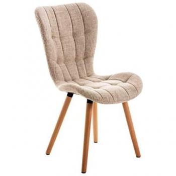 Silla de Comedor Elda Tapizada en Tela Crema con Base de Madera, Estilo Nórdico y Sin Apoyabrazos