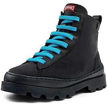 Botines Camper Brutus para Niños - Negros, Tejido de Algodón y Cuero Liso, con Cordones a Contraste