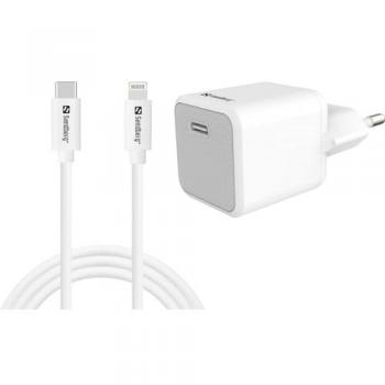 Cargador de corriente USB-C 20W + Cable Lightning 1M - Adaptador 2 en 1 Sandberg