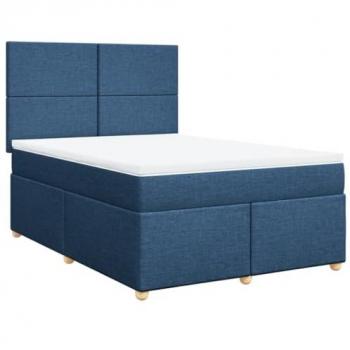Cama box spring con colchón tela azul 160x200 cm