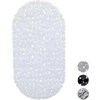 Alfombrilla Antideslizante para Bañera, Apariencia de Piedras, con Ventosas, Lavable, 36 x 68 cm, Blanca - Relaxdays