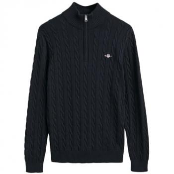 GANT Men's Cotton Cable Knit Half Zip Sweater - Evening Blue - Size M