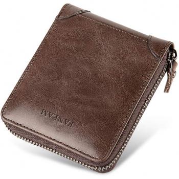 WACCET Cartera Hombre Cuero Autentico Billetera Hombre Piel, Cartera Hombre con Cremallera & Ranuras para Tarjetas, Pequeño Monedero de Hombre Cartera de Bolsillo para Hombre