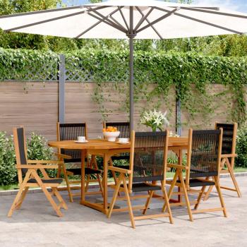 Set de almuerzo de jardín 7 piezas Polyrattan negro y madera maciza