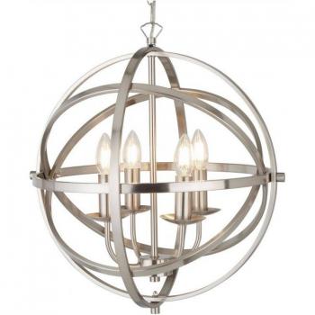 Lámpara colgante Orbit de metal plata satinado, 4 bombillas, longitud de 210 cm