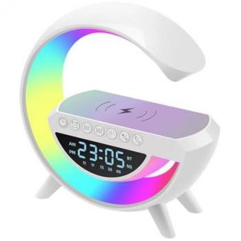Lámpara LED Cargador Inalámbrico Altavoz Forma G con Pantalla Despertador