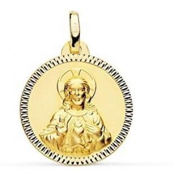 Corazón de Jesús medalla oro 18k unisex 18mm. detalles tallados borde - Personalizable - GRABACIÓN