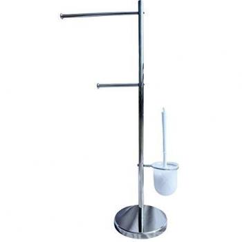 MSV 141308 TOALLERO A 2 Ramas DE Acero Cromado + ESCOBILLERO, Inoxidable, Plateado, 80x36x20 cm