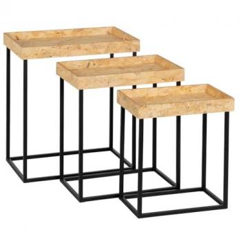 Juego de 3 Mesas de Hierro y Madera Negra Natural 57,5 x 37,5 x 67,5 cm (3 Unidades)