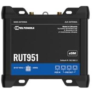 Router WiFi Teltonika RUT951 POE+ DUAL SIM eSIM 4G/LTE/3G/2G Montaje en riel DIN, montable en superficie y fijación mural