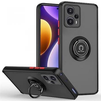 Funda Mate con Borde Negro y Anillo Giratorio 360 para Xiaomi Poco F5 5G - Resistente Gel Flexible