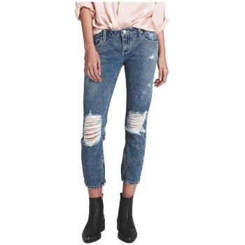 One Teaspoon Women's Cropped Blue Denim Jeans - W26, Regular Fit with Knee Rips