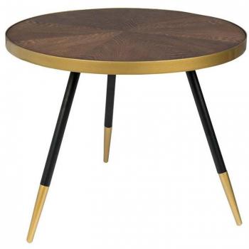 Mesa de centro redonda de metal y madera 61cm - Madera oscura
