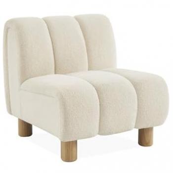 Sillón Reclinable Borreguito Blanco con Patas Redondeadas de Madera, Modelo Angel, 78x90x79 cm