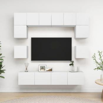 Set de muebles de salón 8 piezas madera ingeniería blanco 80 x 30 x 30 cm, Mueble TV, Mesa de TV