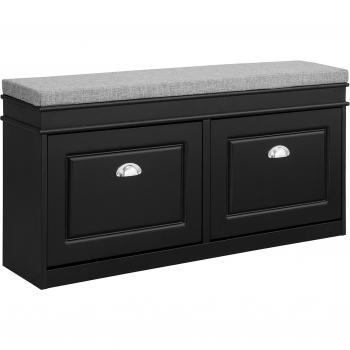 SoBuy FSR64-SCH Gabinete de zapatos con 2 solapas negras, zapatero banco con 2 cajones, banco de almacenamiento negro, dimensiones L104 x P24 x H52cm, material MDF