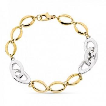 Pulsera de oro bicolor para mujer con eslabones combinados entrelazados