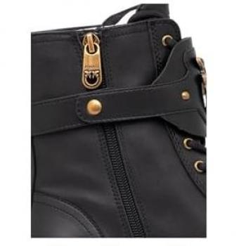 PINKO Mia Lace-Up Ankle Boots, Black Leather, Women's Size 39