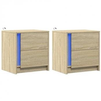 Mesitas de noche luces LED 2 uds madera ingeniería roble Sonoma