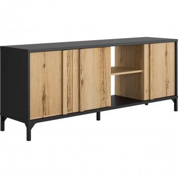Mueble de TV industrial 3 puertas - 160 x 66 cm marrón