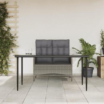 2-Piece Grey Poly Rattan Garden Dining Set with Cushions