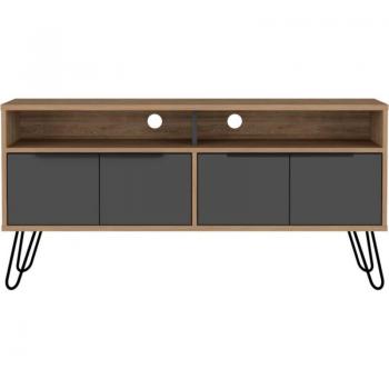 Mueble para Televisor Vegas con Puertas y Estantes, Miel / Plomo, 60.6 cm Alto x 121.5 cm Ancho x 35 cm Profundo
