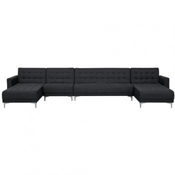 Sofá Cama Modular en U de 6 Plazas con Chaise Longue de Tela Gris Grafito Tufted