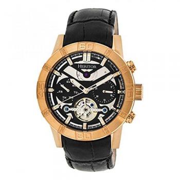 Heritor Automatic Hannibal Semi-Skeleton Leather Watch - Rose Gold & Black