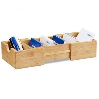 Caja de tarjetas de índice DIN A8 en bambú, organizador de tarjetas de visita, extraíble, 5.5 x 13 x 30 cm, marrón natural