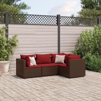 4-Piece Brown Poly Rattan Garden Lounge Set with Cushions