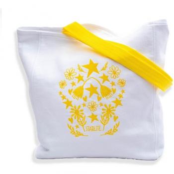 Bolso de hombro de mujer liso con bordado Starlite Universe Hippie Chic blanco/amarillo