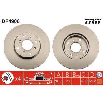 Disco de freno TRW DF4908, ventilado, 1 pieza