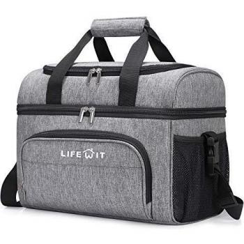 Lifewit 32can Nevera Portatil Bolsa Térmica Comida Doble Capa Grande Porta Alimentos de Refrigeración Aislamiento Bolsa con Correa Ajustable para Picnics, Playa, Soporte, Camping, Gris