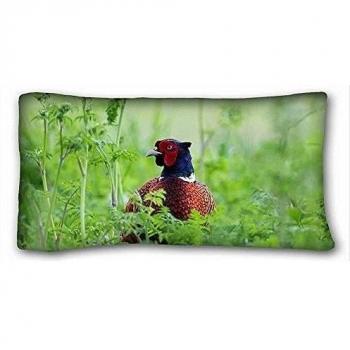 Custom ( Animals bird pheasant grass thicket greens ) Custom Cotton & Polyester Soft Rectangle Pillow Case Cover 20x36 inches (One Side) suitable for Full-bed PC-Yellow-16073