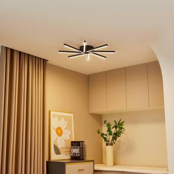 Plafón LED Tjado, Ø 70 cm, negro, metal, lámpara de techo moderna para salón y comedor con 8 llamas