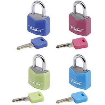 MASTER LOCK Mini Candado [Llave] [Colores Variados] [Lote de 4] [Paquete Familiar] 9120EURQCOLNOP - Ideal para Maleta, Valija, Taquilla