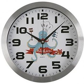 Versa 18560235 Reloj de pared Pulpo, Cocina, Ø30cm diámetro, Plástico, Blanco