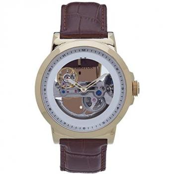 Heritor Xander Automatic Semi-Skeleton Leather Watch - Men's Gold/Brown, One Size