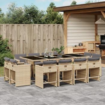 Set de comedor de jardín 13 piezas con cojines de ratán sintético beige