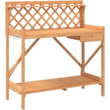 Banco para Macetas con Enrejado de Madera Maciza de Abeto Color Natural, Gris y Marrón