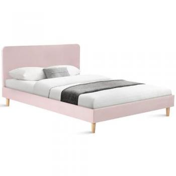 Cama Doble Escandinava Balta 140 x 190 cm Tejido Efecto Terciopelo Rosa Claro