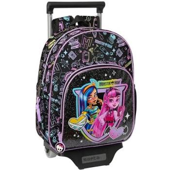 Mochila Escolar con Ruedas Monster High Negro 28 x 34 x 10 cm, Safta Mochila Con Ruedas De Carro Monster High, Safta MONSTER HIGH - Mochila Infantil con Carro 705,