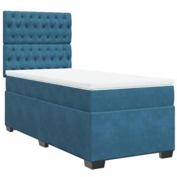 Cama Box Spring con Colchón de Terciopelo Azul Oscuro 80x200 cm