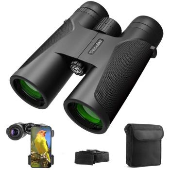 Prismáticos Profesionales, 12x42 HD Prismaticos Visión Nocturna débil con Adaptador de Teléfono, Prismas BaK4 y FMC. Ideales para Observación de Aves, Caza, Senderismo, Astronomía y Camping