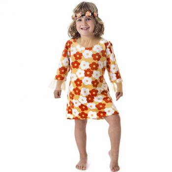 Disfraz de Hippie Vestido naranja con Flores para niña