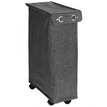 WENKO Pongotodo Corno Prime negro-blanco, Cesta para la ropa con tapa Capacidad: 43 l, Poliéster, 18 x 60 x 40 cm, Negro