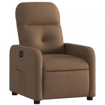 Sillón Reclinable Eléctrico de Tela Marrón con Respaldo y Reposabrazos Ajustables
